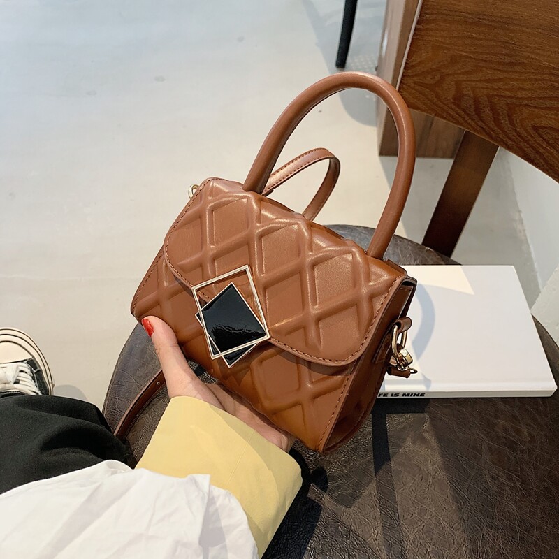 

Flap Embossed Satchel Bag, Brown