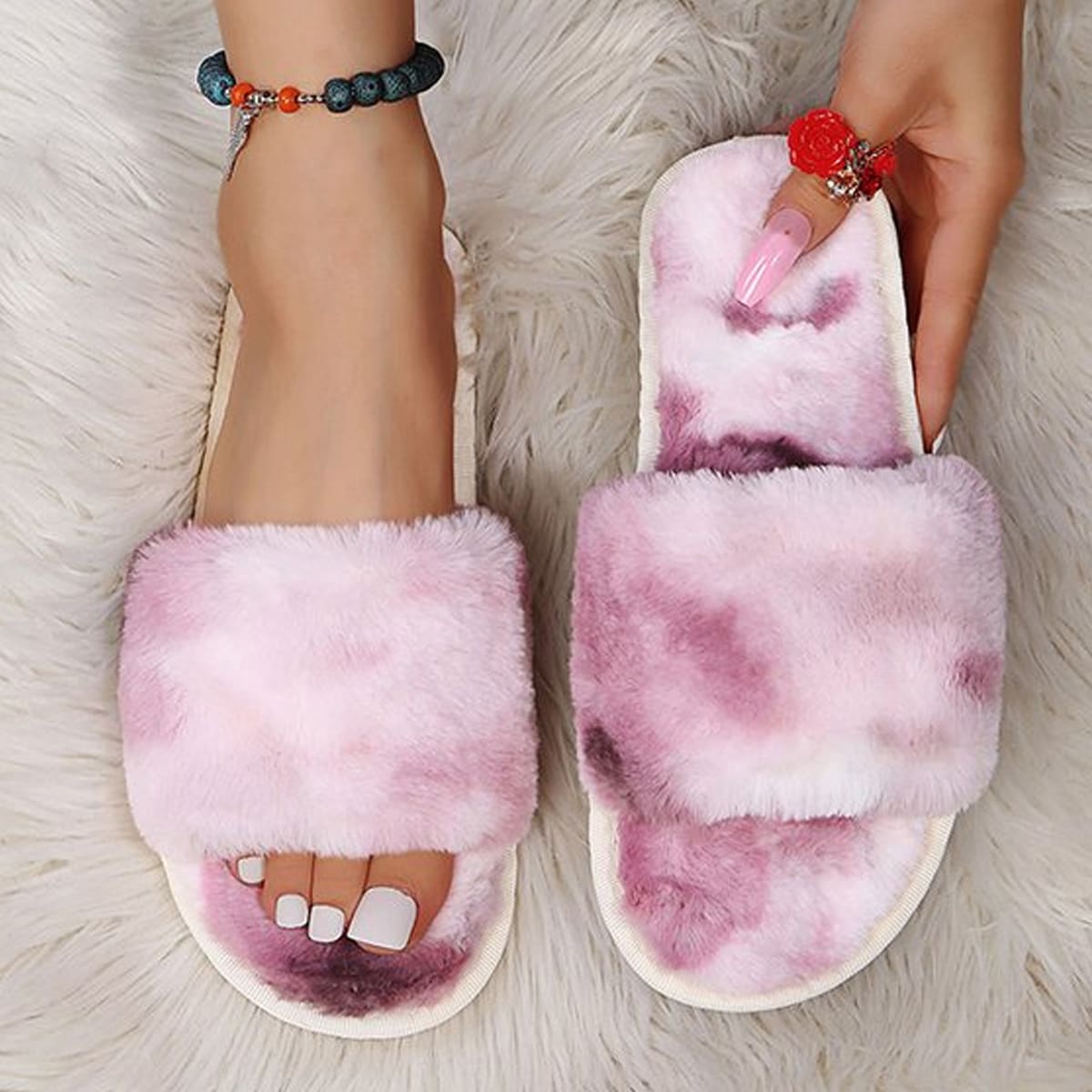 

Fluffy Open Toe Slippers, Purple