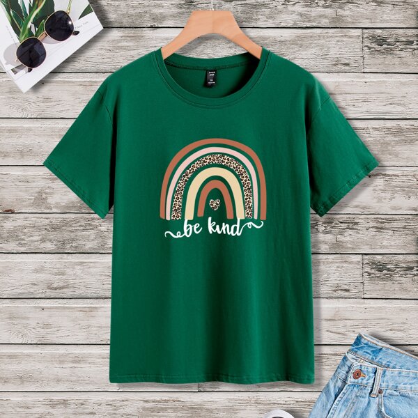

Plus Leopard And Letter Graphic Tee, Green