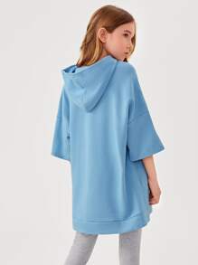 SHEIN 女孩落肩袖口袋細節連帽衫