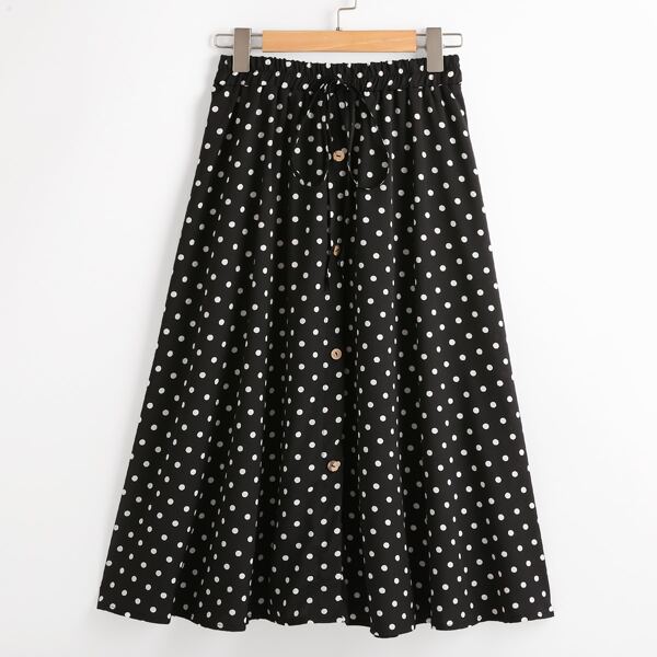 

Plus Polka Dot Knot Front Skirt, Black