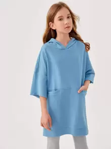 SHEIN 女孩落肩袖口袋細節連帽衫