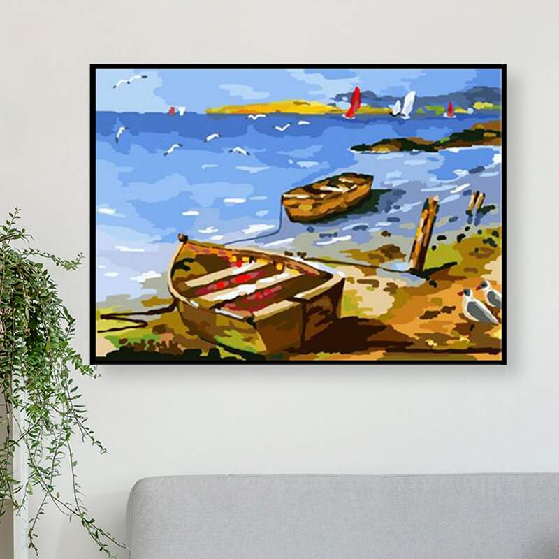

Sea Print DIY Diamond Unframed Painting, Multicolor