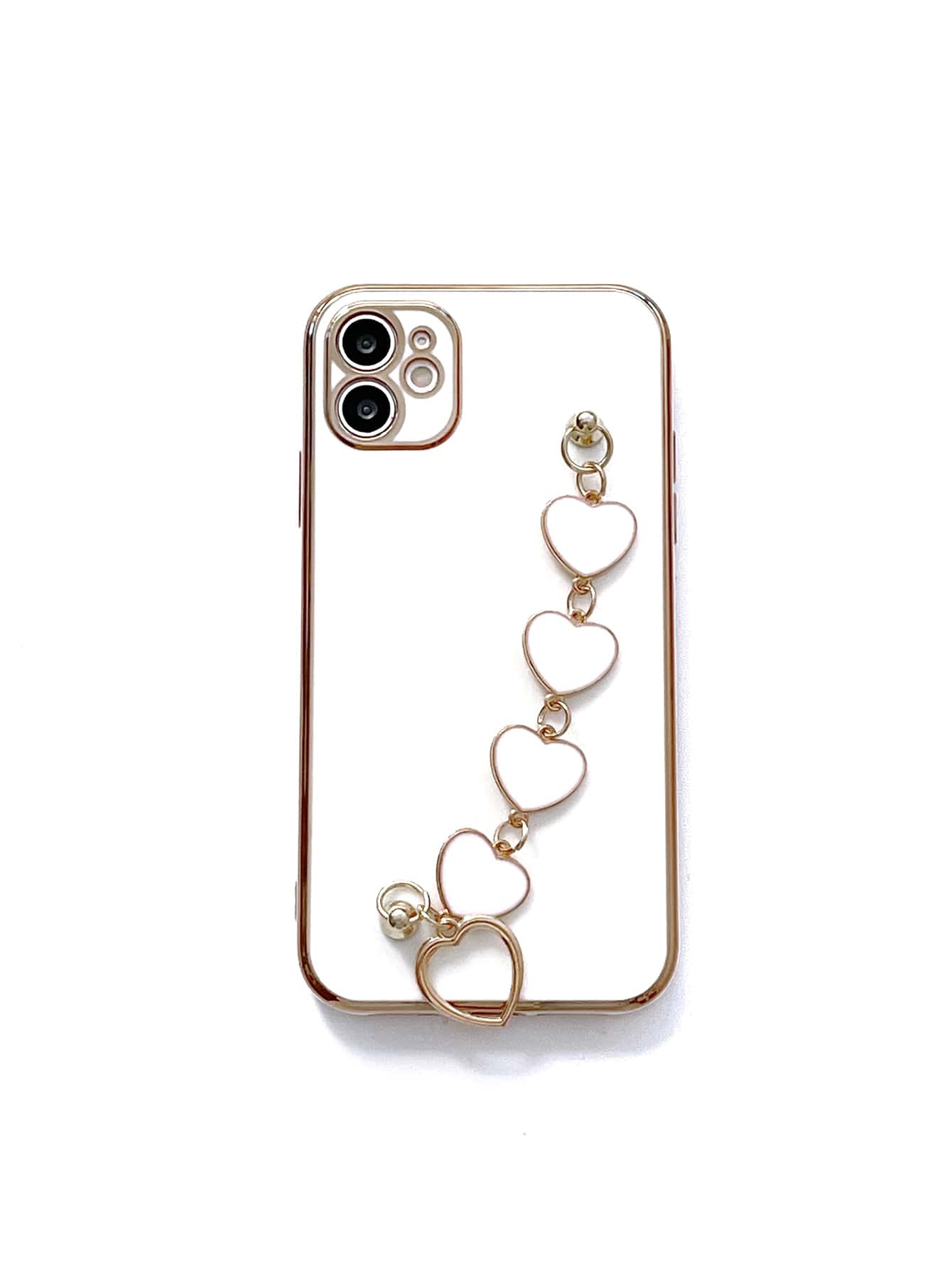 Solid Phone Case With Heart Decor Hand Strap - White - View 2