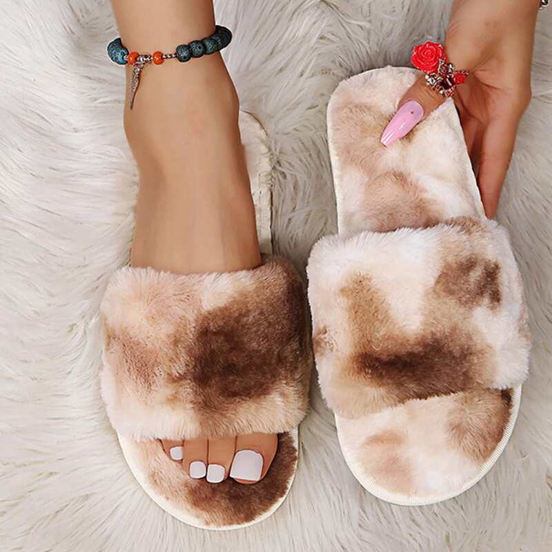 

Fluffy Open Toe Slippers, Khaki