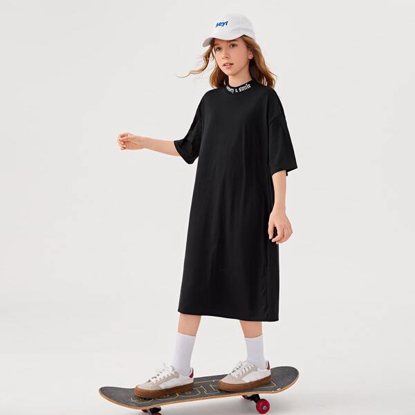 

Girls Letter Tape Panel Tee Dress, Black