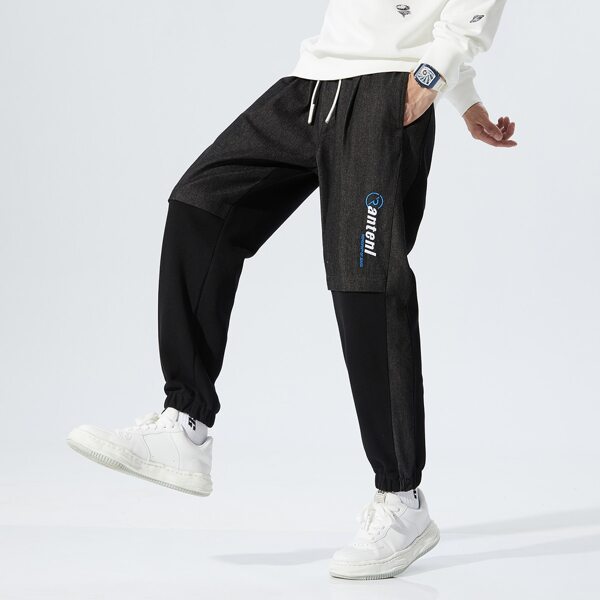 

Men Letter Graphic Slant Pocket Sweatpants, Black