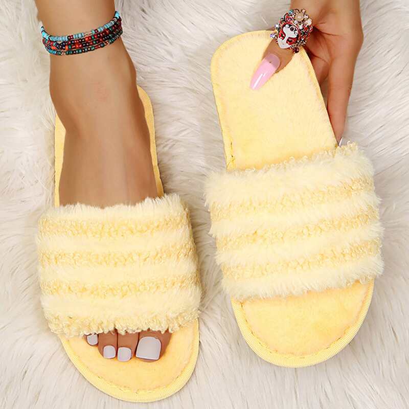 

Striped Open Toe Slippers, Yellow