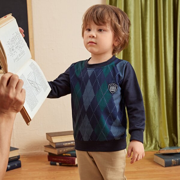 

Toddler Boys Patched Detail Argyle Print Pullover & Pants, Multicolor
