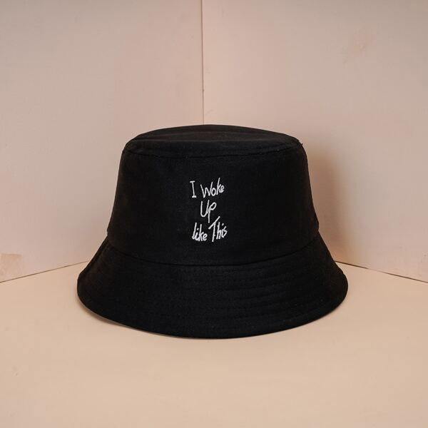 

Slogan Embroidery Bucket Hat, Black