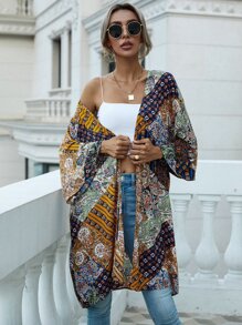 Floral & Paisley Print Open Front Kimono - Multicolor - View 1