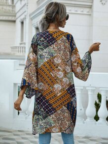 Floral & Paisley Print Open Front Kimono - Multicolor - View 2
