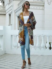 Floral & Paisley Print Open Front Kimono - Multicolor - View 4