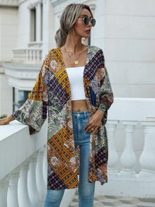 Floral & Paisley Print Open Front Kimono - Multicolor - View 5