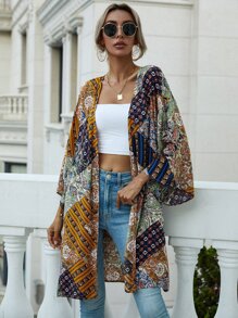 Floral & Paisley Print Open Front Kimono - Multicolor - View 6