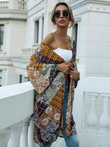 Floral & Paisley Print Open Front Kimono - Multicolor - View 7