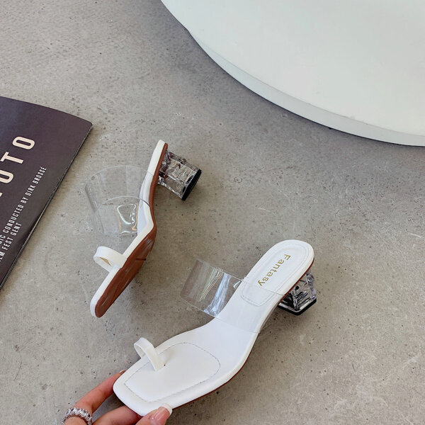 

Clear Chunky Thong Sandals, White