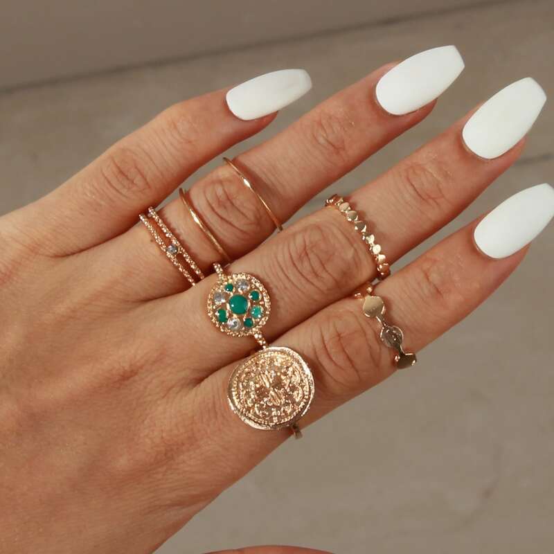 

7pcs Rhinestone Decor Ring, Gold