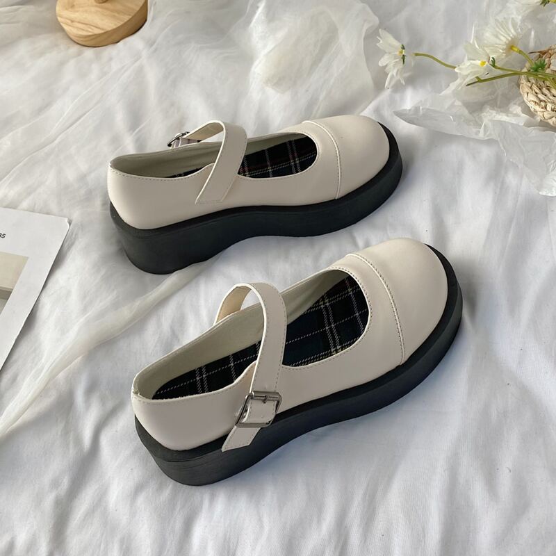 

Buckle Decor Wedge Mary Janes, White