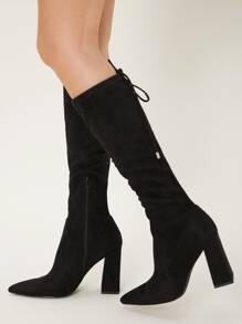 人造麂皮尖頭拉錬靴子 - 黑色 - 查看 2