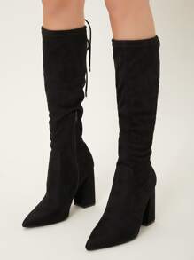 人造麂皮尖頭拉錬靴子 - 黑色 - 查看 4