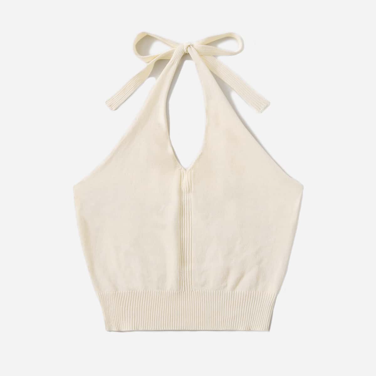 

Solid Halter Knit Top, Beige