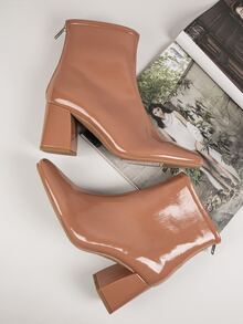 漆皮拉錬跟美式短靴 - 杏色 - 查看 2