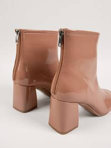 漆皮拉錬跟美式短靴 - 杏色 - 查看 4