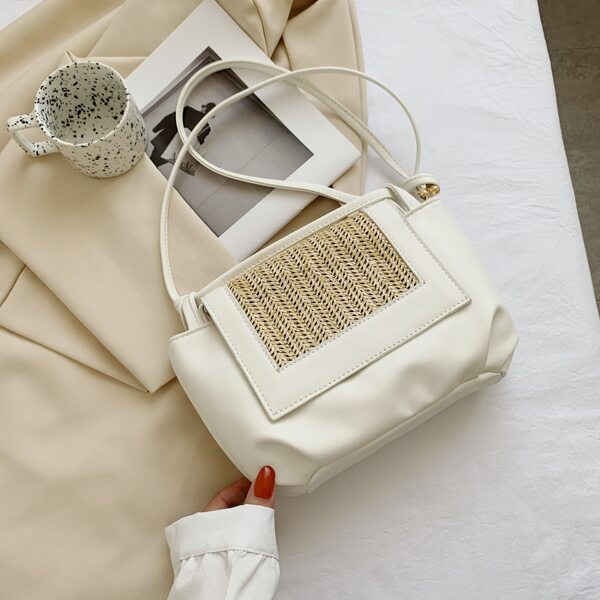 

Ruched Straw Shoulder Bag, White