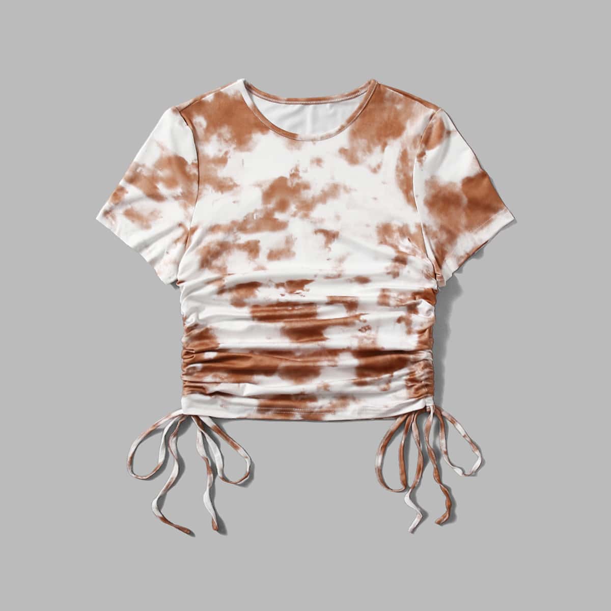 

Drawstring Tie Dye Tee, Coffee brown