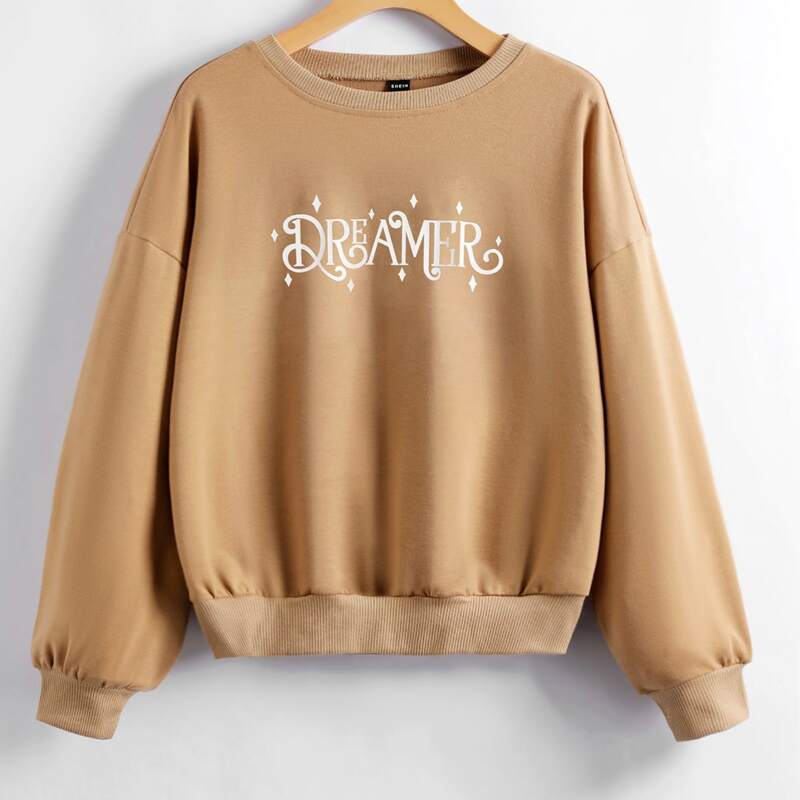 

Letter Graphic Drop Shoulder Pullover, Camel