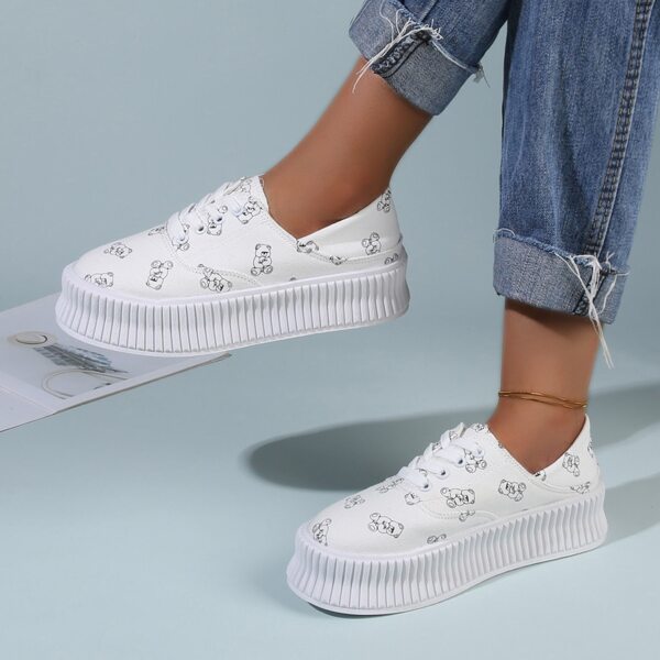 

Allover Cartoon Graphic Flatform Sneakers, White