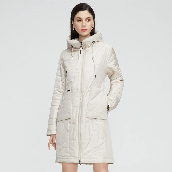 

Zip Up Drawstring Hooded Puffer Coat, Beige