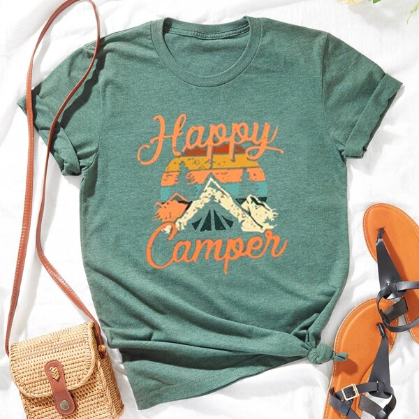 

Plus Letter & Mountain Print Tee, Green