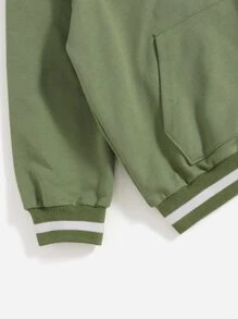 SHEIN Áo nỉ cho bé trai, thêu chữ và hình chó, viền tương phản. - xanh quân đội - Xem 3