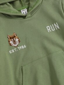 SHEIN Áo nỉ cho bé trai, thêu chữ và hình chó, viền tương phản. - xanh quân đội - Xem 4