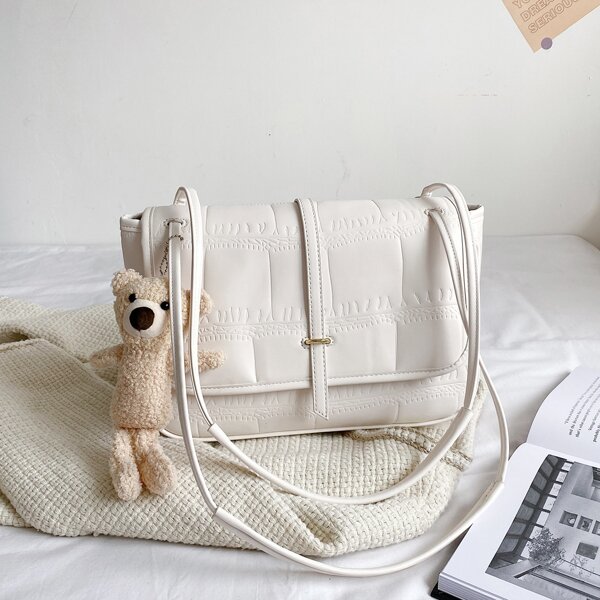 

Croc Embossed Tote Bag With Bag Charm, White