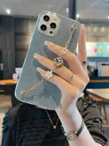 Tpu Glitter Rhinestone Hand Strap Phone Case Compatible With Iphone 15/15 Pro/15 Pro Max - Blue - View 2