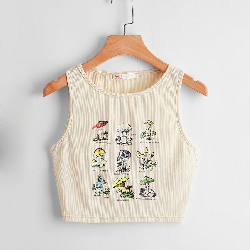 

Mushroom Print Tank Top, Apricot