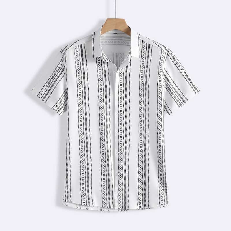 

Guys Geo Print Button Up Shirt, Black and white
