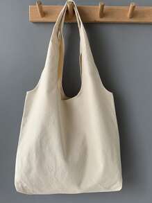 Bolso Grande De Hombro De Lona Con Capacidad Estilo Coreano, Bolso De Mano Casual De Compras Con Gráfico De Dibujos Animados - Beis - Ver 3