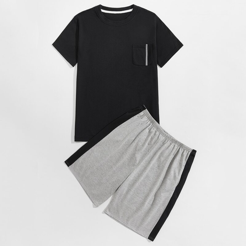 

Guys Pocket Front Tee With Shorts PJ Set, Multicolor
