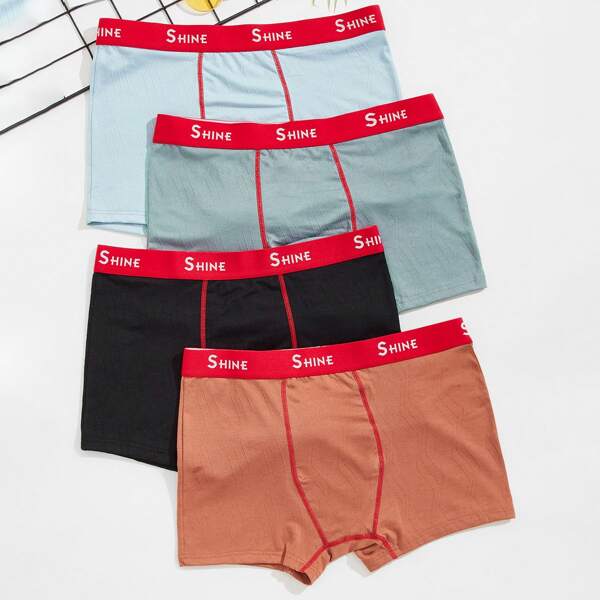 

Men 4pcs Letter Graphic Boxer Brief, Multicolor