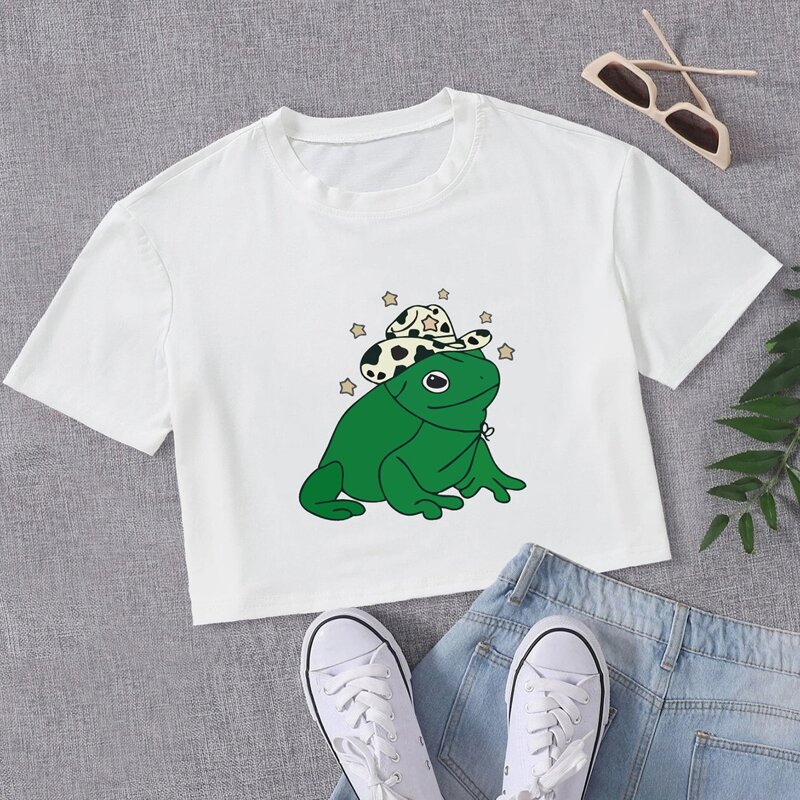 

Frog Graphic Crop Tee, White
