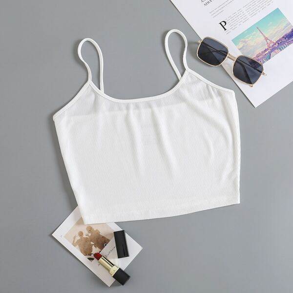 

Solid Ribbed Cami Top, White