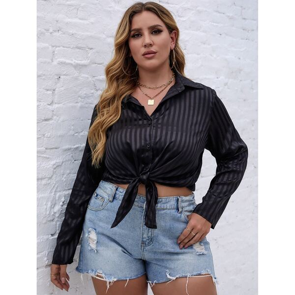 

Plus Stripe Print Blouse, Black