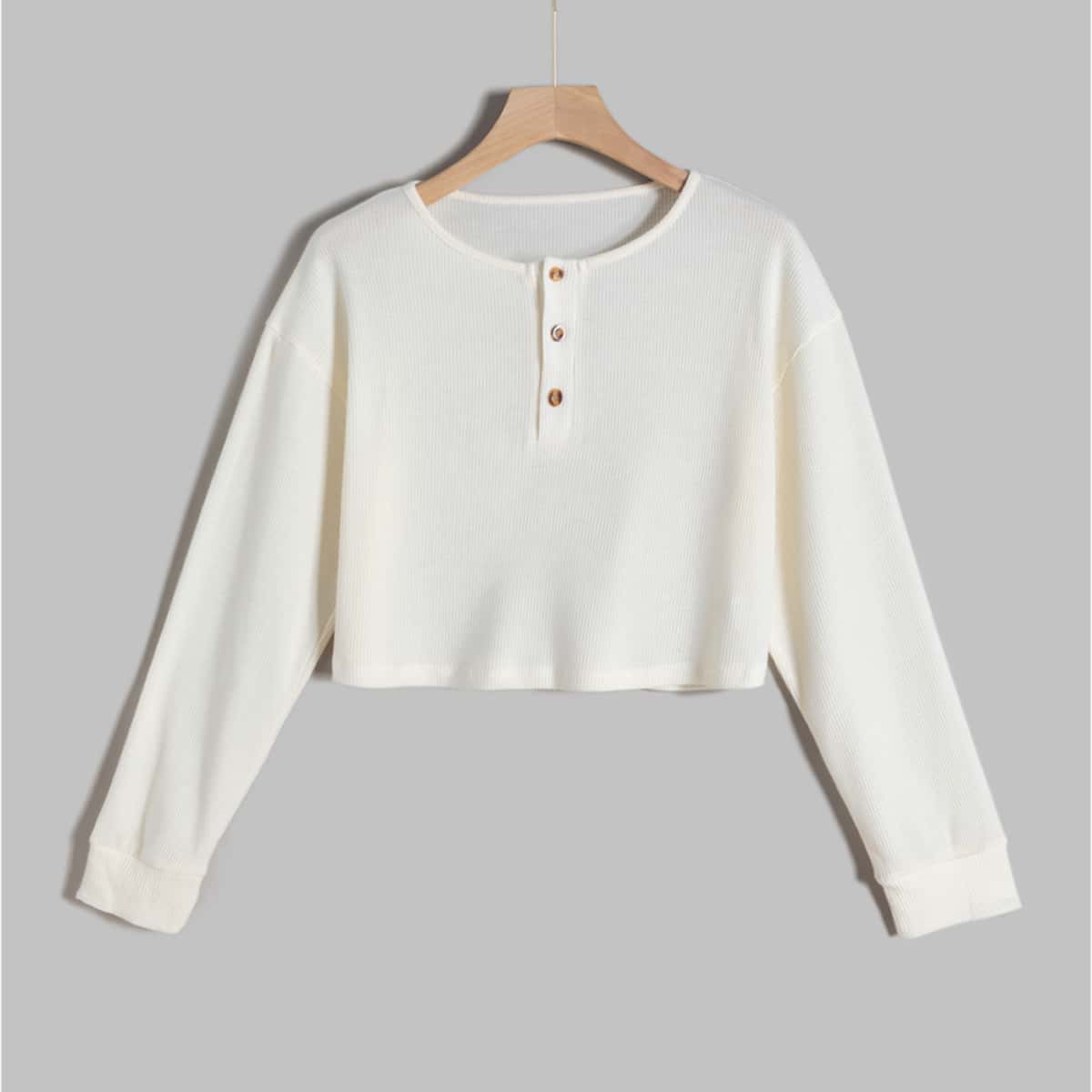 

Solid Half Button Crop Tee, Apricot
