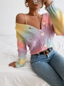 SHEIN Essnce Ombre Cable Knit Drop Shoulder Cardigan - Multicolor - View 1