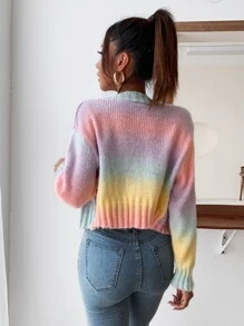 SHEIN Essnce Ombre Cable Knit Drop Shoulder Cardigan - Multicolor - View 2