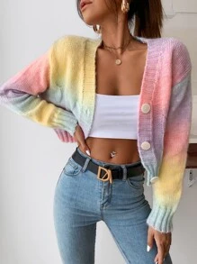 SHEIN Essnce Ombre Cable Knit Drop Shoulder Cardigan - Multicolor - View 5
